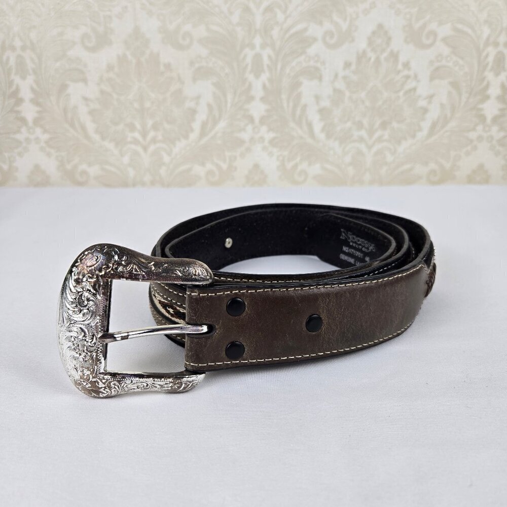 Nocona Belt Co Men's Size 40 Leather Western Belt Black Brown Woven Concho